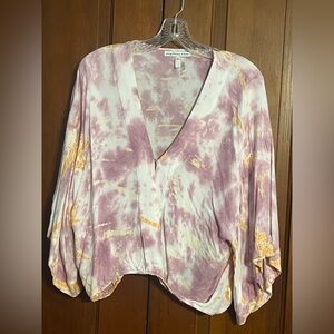 Young Fabulous & Broke Tia Top Tie Dye Cross Front Wrap Style Kimono Sleeve Sz S